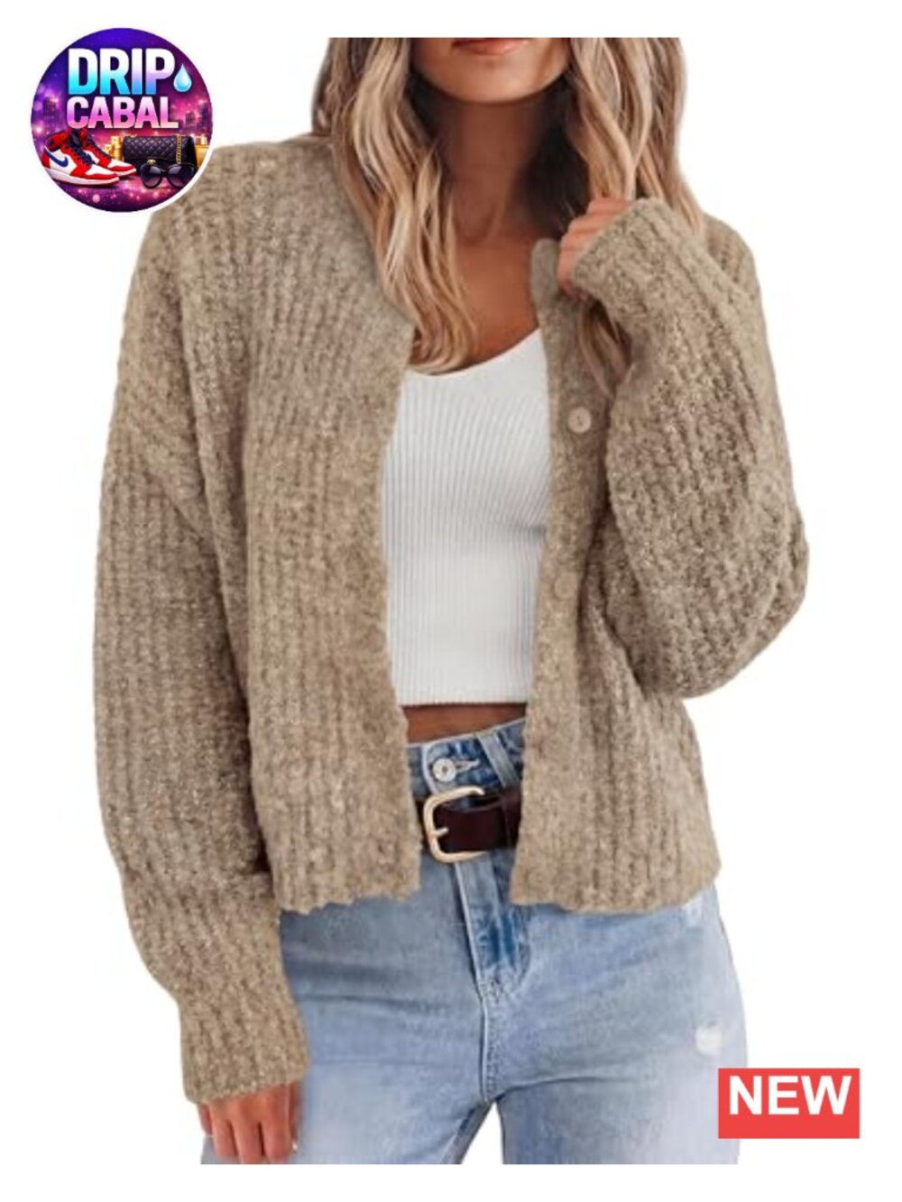 Chunky Knit Cropped Cardigan Button Down Long Sleeve Women Sweater